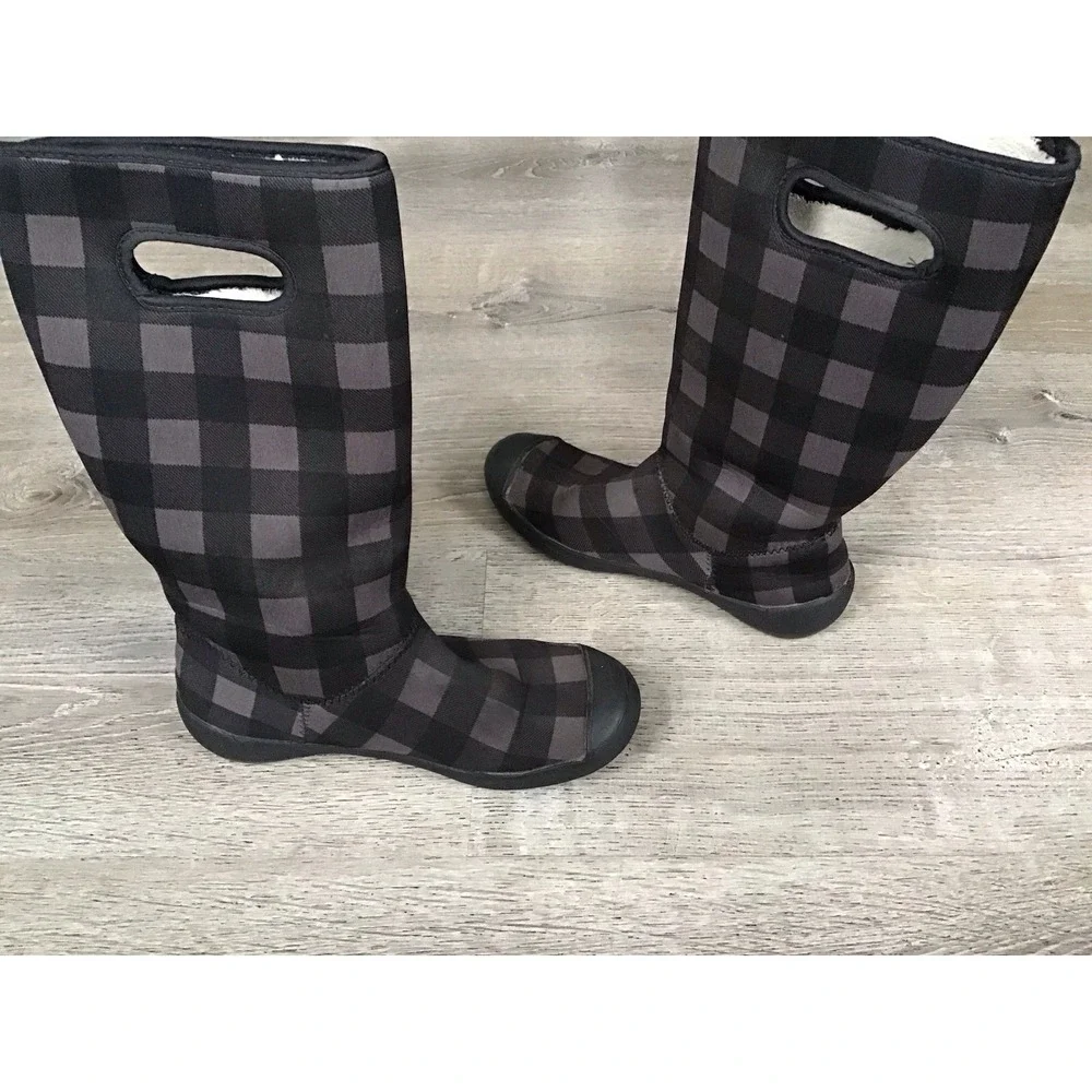 Bogs Summit Buffalo Womens Size 6 Light Weight Waterproof Boots Black Grey Plaid